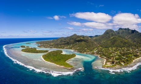 Aerial view of Muri beach and lagoon in Rarotonga, Cook Islands