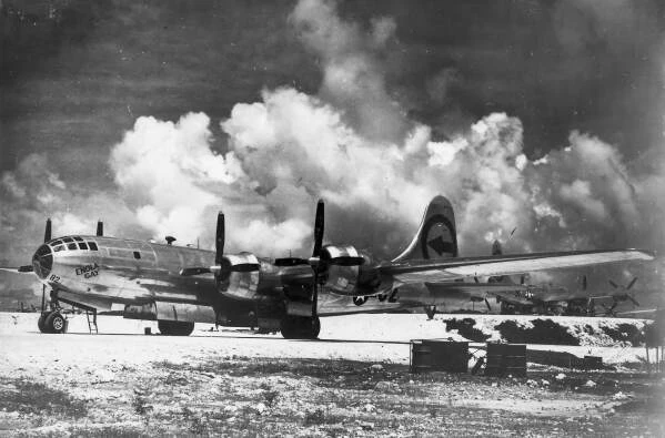 In this image provided by the U.S. Air Force, the Boeing B-29 named the "Enola Gay" is seen on Tinian in the Marianas Islands.