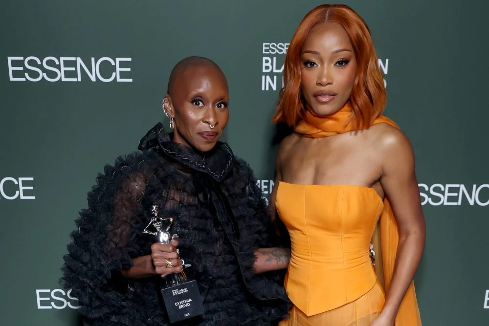 LOS ANGELES, CALIFORNIA - FEBRUARY 27: (L-R) Honoree Cynthia Erivo and Keke Palmer pose backstage during the 2025 ESSENCE Black Women In Hollywood Awards at Fairmont Century Plaza on February 27, 2025 in Los Angeles, California.  (Photo by Robin L Marshall/Getty Images for ESSENCE)