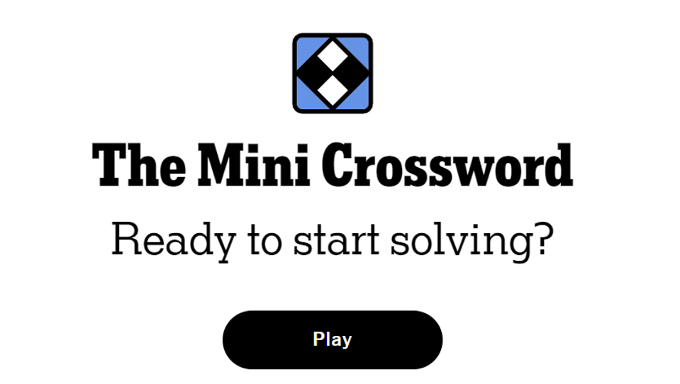 Screenshot of the NYT Mini Crossword main screen. Text reads "The Mini Crossword. Ready to start solving? Play."