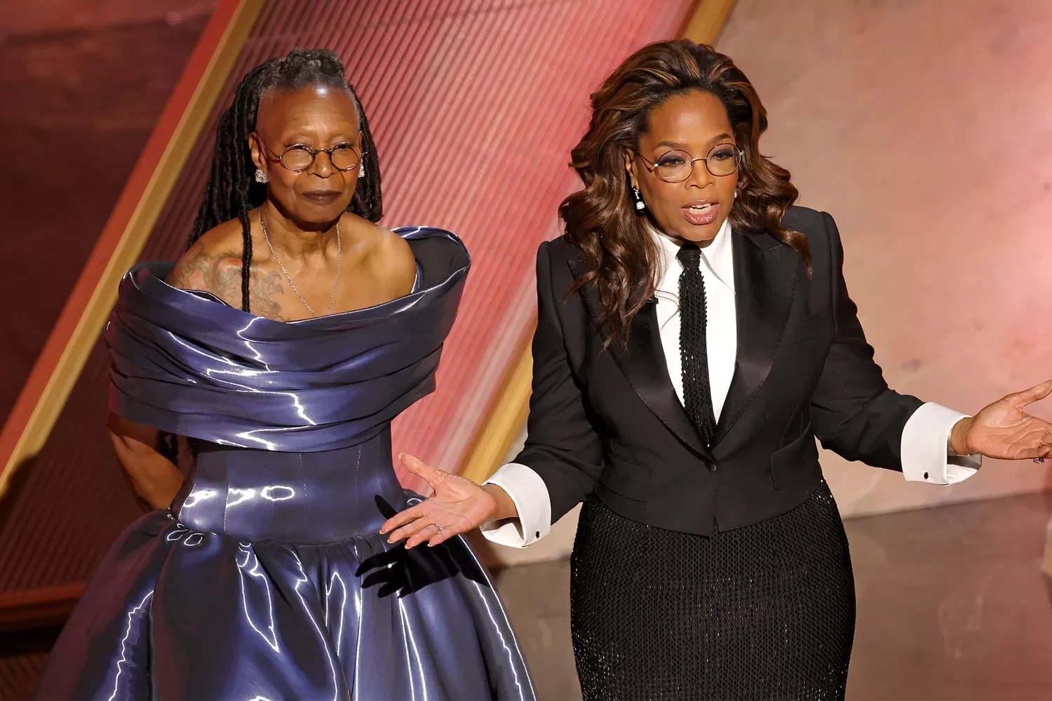 Whoopi Goldberg and Oprah Winfrey speak onstage during the 97th Annual Oscars at Dolby Theatre on March 02, 2025 in Hollywood, California