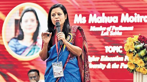 MP Mahua Moitra speaking at an event at Loyola College in Chennai