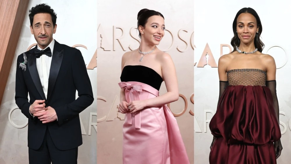 Adrien Brody, Mikey Madison and Zoe Saldaña at the 2025 Oscars on March 2 in Los Angeles, red carpet, Saint Laurent, winners, awards, Cartier, Dior