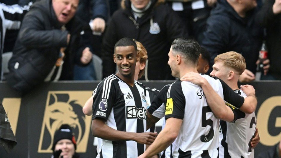 Newcastle's Alexander Isak celebrates scoring against Nottingham Forest