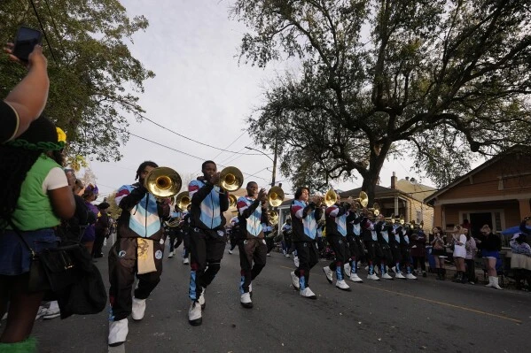 Members of the Talladega College band perform during the Zulu parade on Mardi Gras Day, Tuesday, March 4, 2025 in New Orleans.