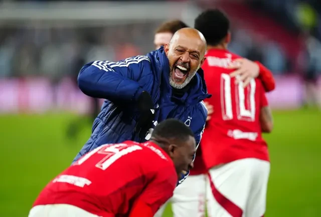 Nottingham Forest manager Nuno Espirito Santo celebrates winning the penalty shoot out during the Emirates FA Cup fifth round match at the City Ground, Nottingham.