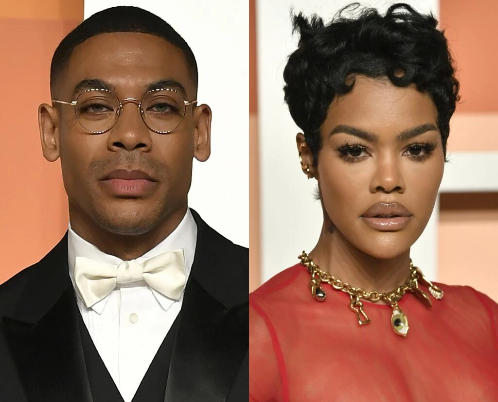 Separate head shots of performers Aaron Pierre and Teyana Taylor in formal attire