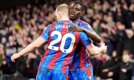 Ismaïla Sarr celebrates scoring Crystal Palace’s first goal with teammate Adam Wharton