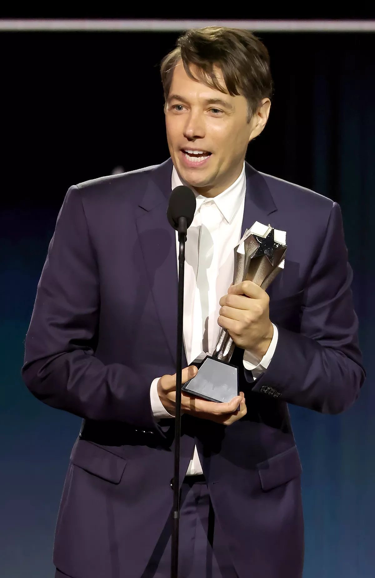 Sean Baker accepts the Best Picture award for "Anora" onstage during the 30th Annual Critics Choice Awards at Barker Hangar on February 07, 2025 in Santa Monica, California. ,