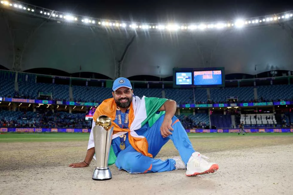 Rohit Sharma celebrates India's ICC Champions Trophy win with teammates, after months of struggles, he found his spark and led the team to glory - Photo by Getty Images