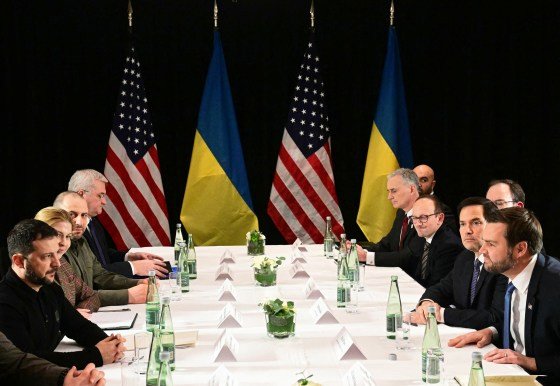 US Vice President JD Vance (R), US Secretary of State Marco Rubio (2nd R) and Ukrainian President Volodymyr Zelensky (L) meet on the sidelines of the 61st Munich Security Conference (MSC) in Munich, southern Germany on February 14, 2025.