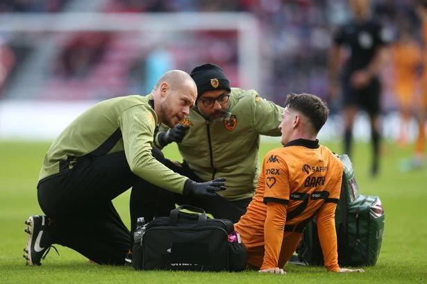 Louie Barry receives treatment at the Stadium of Light before coming off injured