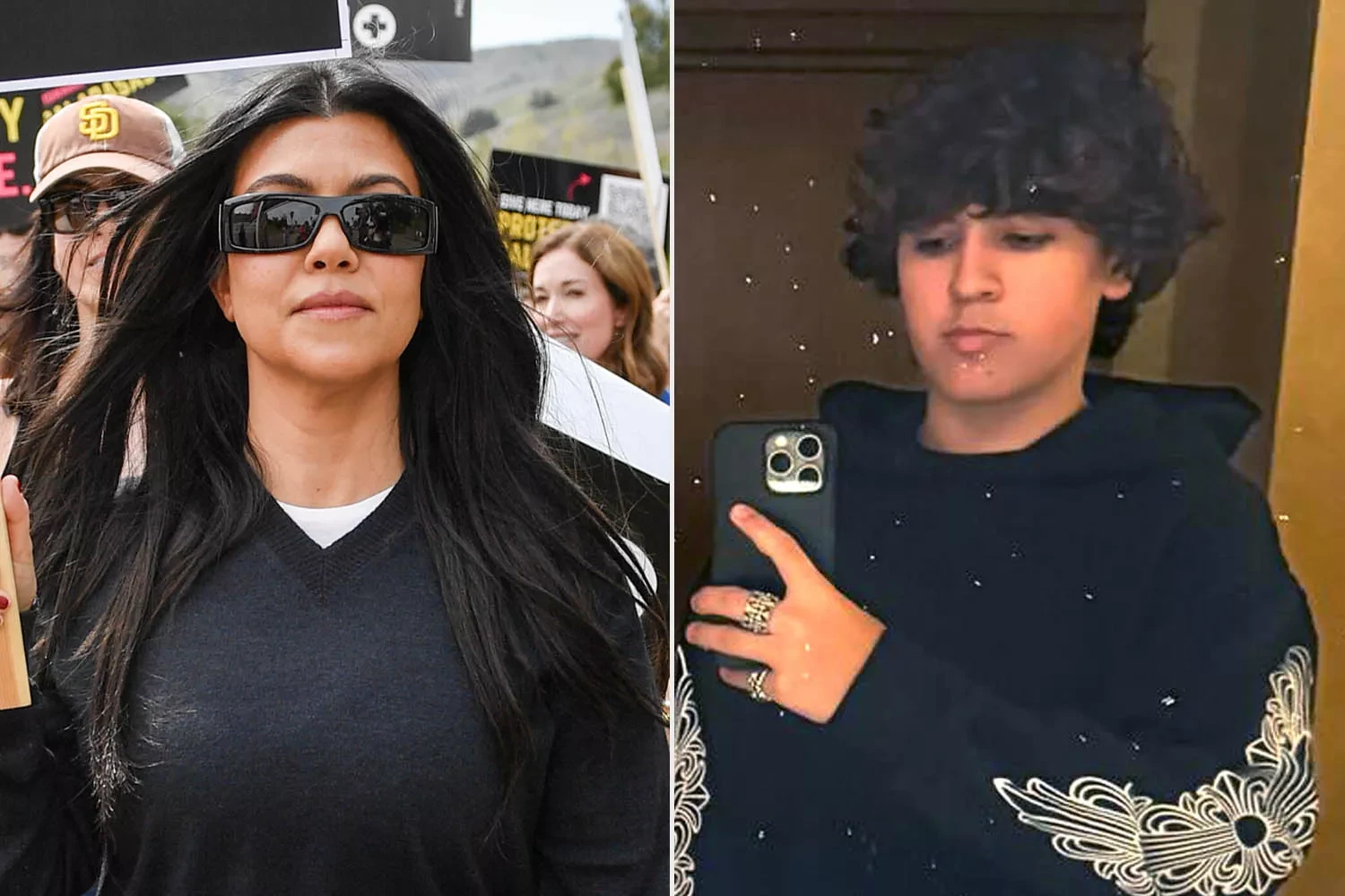 Kourtney Kardashian is seen at a protest to stop recent wildfire waste being sent to the Calabasas Landfill on February 27, 2025 in Los Angeles, California. Kourtney Kardashian Addresses Rumors That 15-Year-Old Son Mason Has a Child: 'They Are Fake'