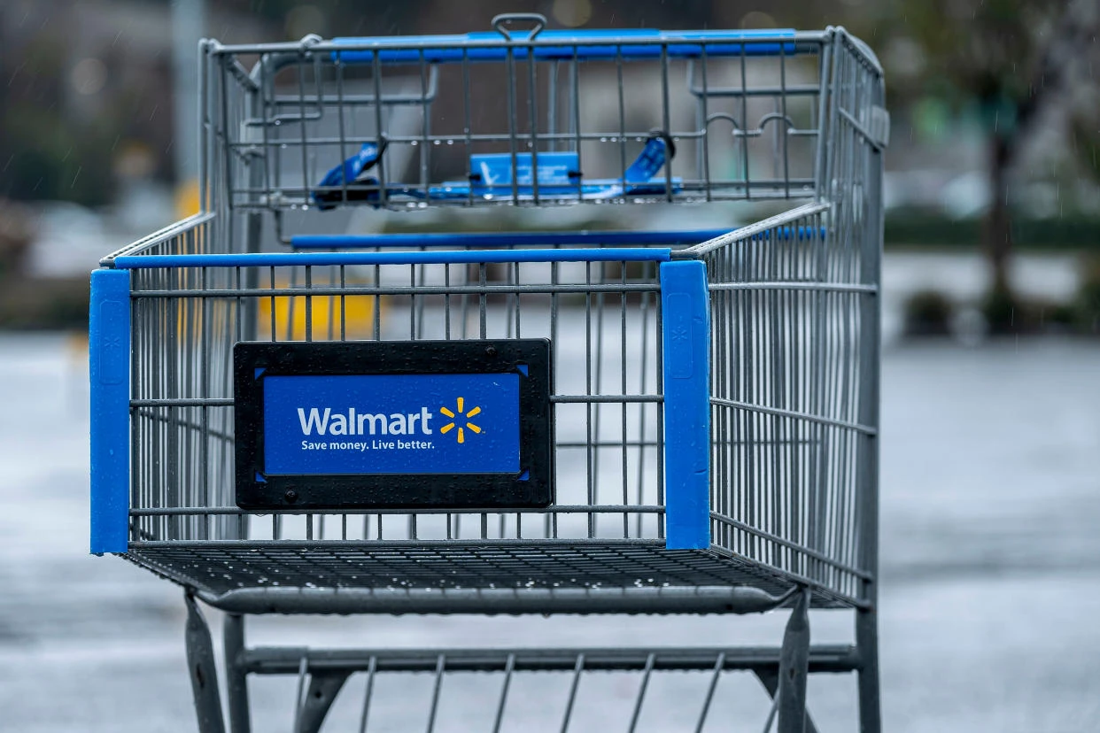 An empty Walmart shopping cart