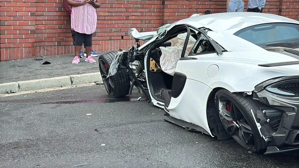 A McLaren 570S coupe crashed in Sea Point on Saturday morning. (Supplied/SAPS)