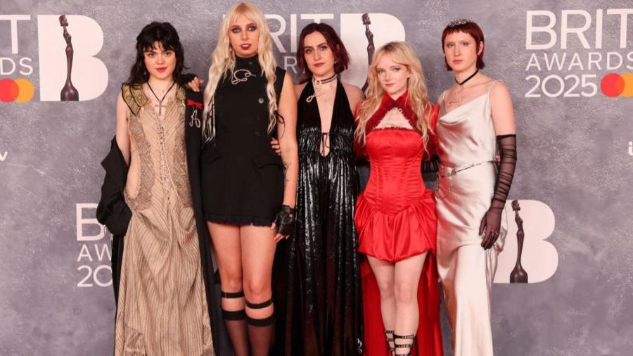 Abigail Morris, Georgia Davies, Aurora Nishevci, Emily Roberts and Lizzie Mayland of The Last Dinner Party attend The BRIT Awards 2025