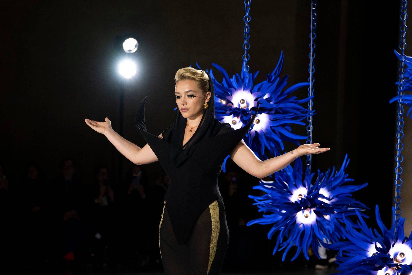 Florence Pugh opened Harris Reed’s London Fashion Week show with a monologue (Jason Lloyd Evans/PA)