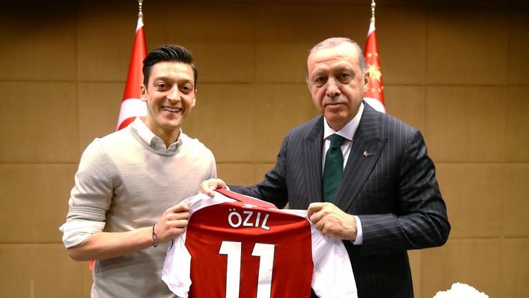 Mesut Ozil was criticised for posing for this photograph with President Erdogan