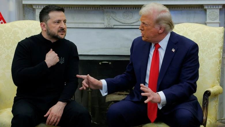 Trump points, Zelenskyy touches his own chest