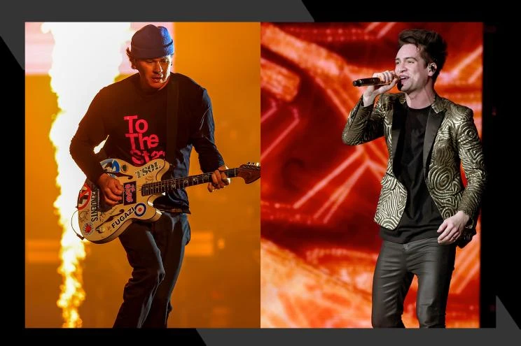 Blink-182's Tom DeLonge (L) and Panic! At The Disco's Brendon Urie will rock the two-day When We Were Young Festival in October 2025.