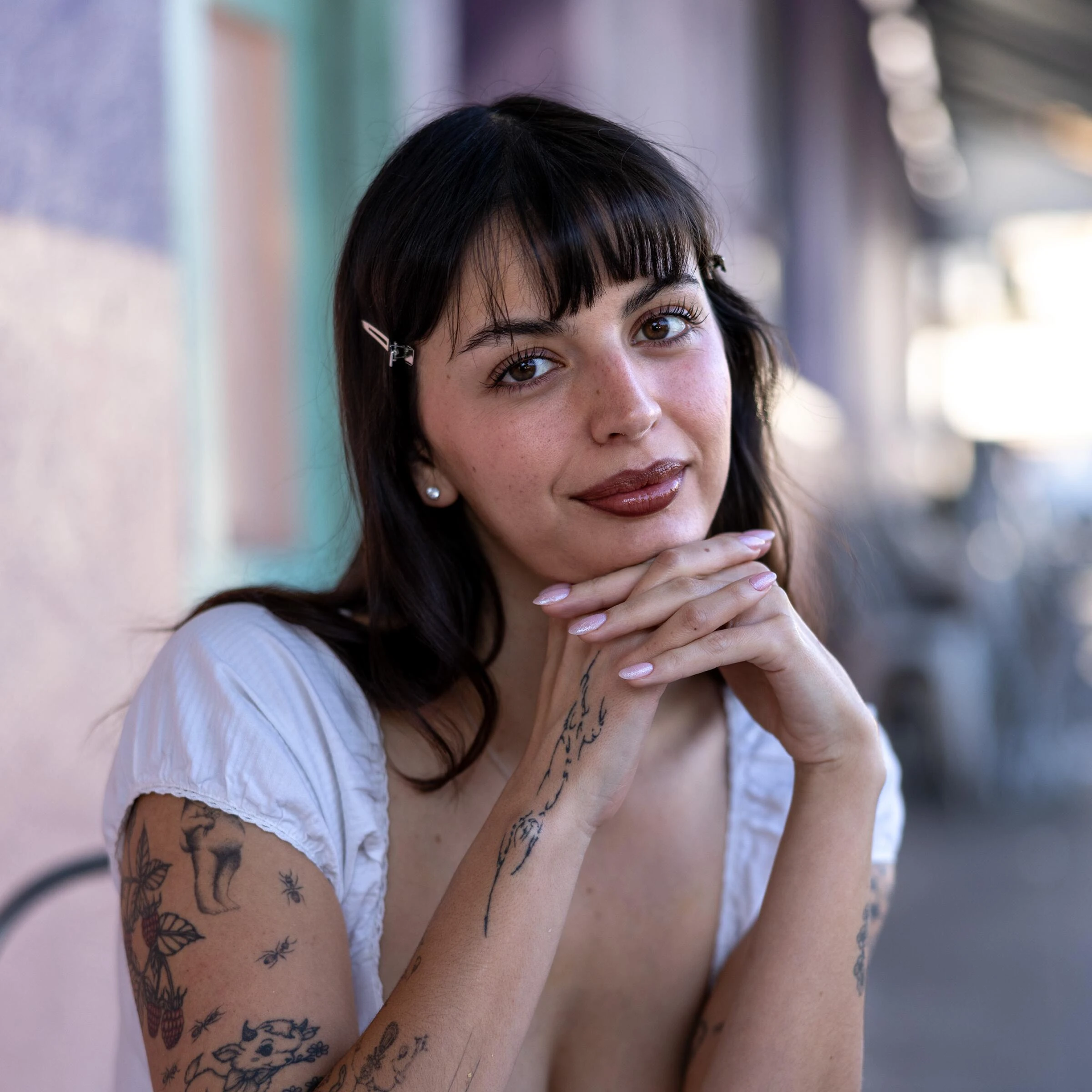 Mexican American singer-songwriter Rebecca Black is photographed outside Café Tropical in Los Angeles.