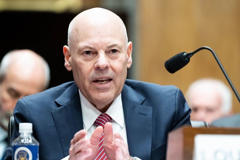 Postmaster General Louis DeJoy speaking at a hearing of the Senate Homeland Security and Governmental Affairs Committee at the U.S. Capitol.