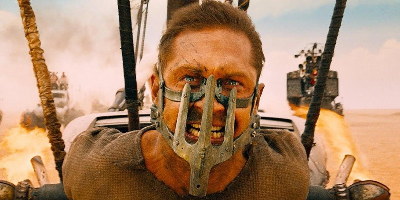 Tom Hardy strapped to a car in Mad Max: Fury Road.