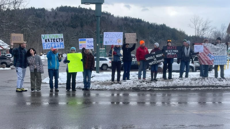 Protestors against Vice President JD Vance and the Trump administration could be seen lining...