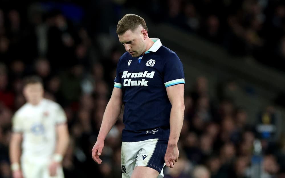 Finn Russell looks dejected after missing a last-gasp conversion for Scotland against England