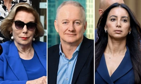 Former ABC chair Ita Buttose, the new managing director of the ABC, Hugh Marks, and Antoinette Lattouf