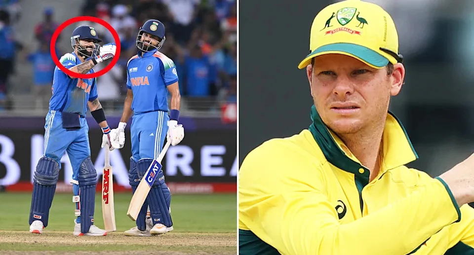 On the right is Aussie captain Steve Smith at the Champions Trophy and India's Virat Kohli on left.