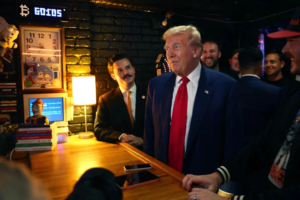 Donald Trump visited a cryptocurrency-themed bar called Pubkey in New York City last September. (Photo by Spencer Platt/Getty Images) via Getty Images