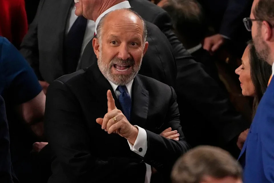 Secretary of Commerce Howard Lutnick speaks with reporters after President Donald Trump addressed a joint session of Congress at the Capitol in Washington, Tuesday, March 4, 2025, as the US navigates a complex web of tariffs and trade agreements with Mexico, Canada, and other nations (AP Photo/Ben Curtis)