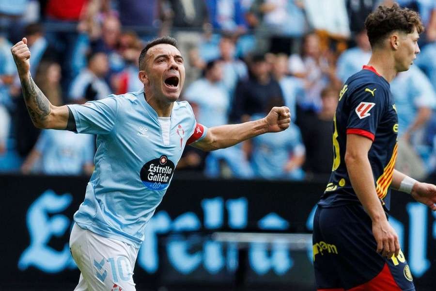 Iago Aspas of Celta Vigo celebrates scoring his team's only goal against Osasuna