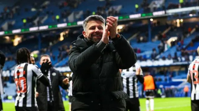 St Mirren Manager Stephen Robinson celebrates at Full Time during a William Hill Premiership match between Rangers and St Mirren at Ibrox Stadium, on February 22, 2025, in Glasgow, Scotland.