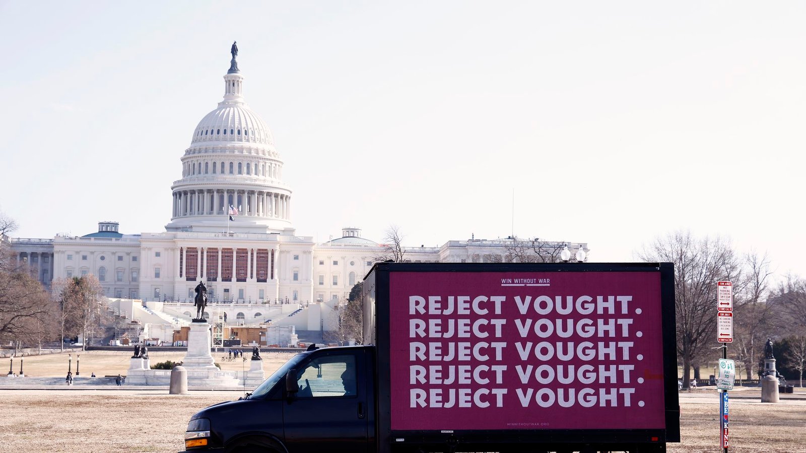 Truck opposing Vought in front of US Capitol,