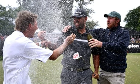 Ryan Peake of Australia celebrates with friends after winning the 2025 New Zealand Open at Millbrook Resort.