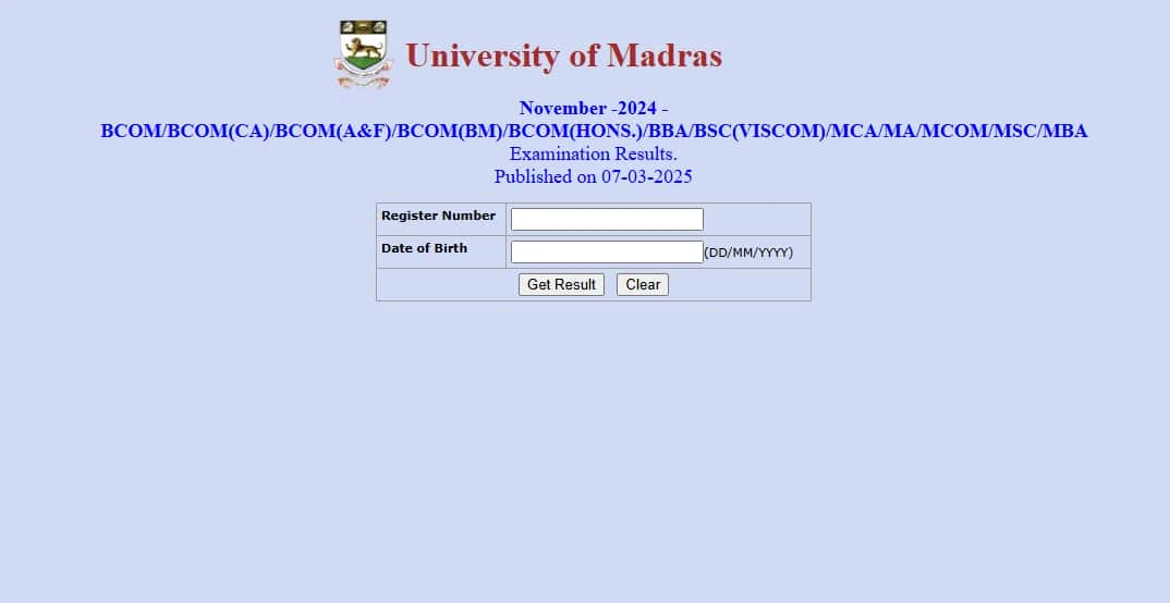 Madras University Result