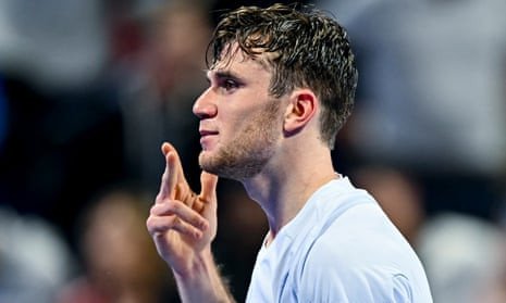 Jack Draper celebrates winning against Matteo Berrettini in their Qatar Open quarter-final on Thursday.