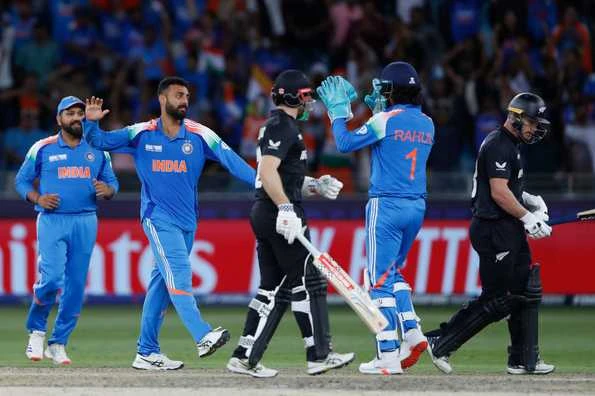 "India and New Zealand clash in the CT 2025 final in Dubai, with the winner claiming the Champions Trophy title" - Photo by ICC via Getty Images