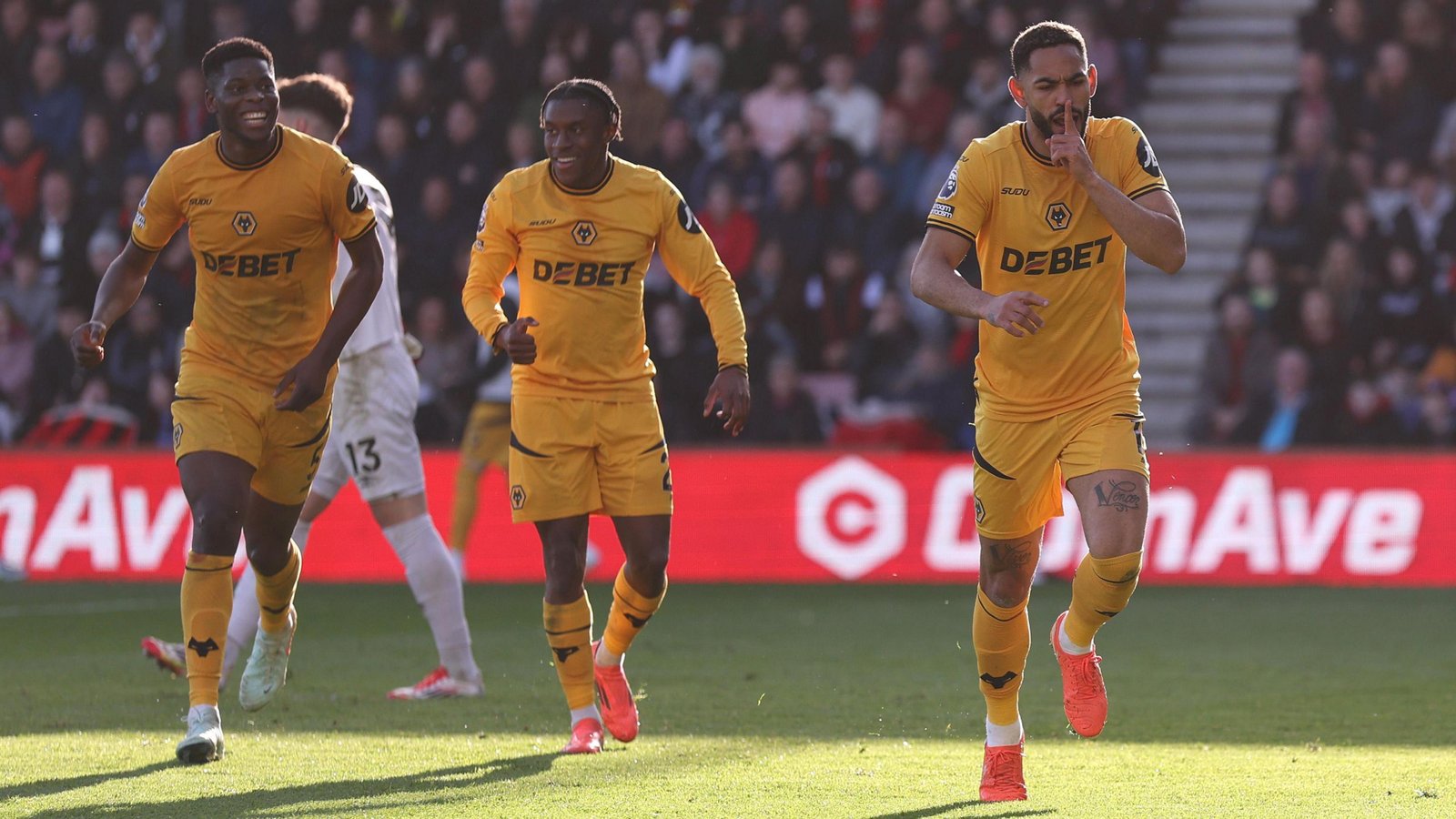 Matheus Cunha celebrates after scoring for Wolves