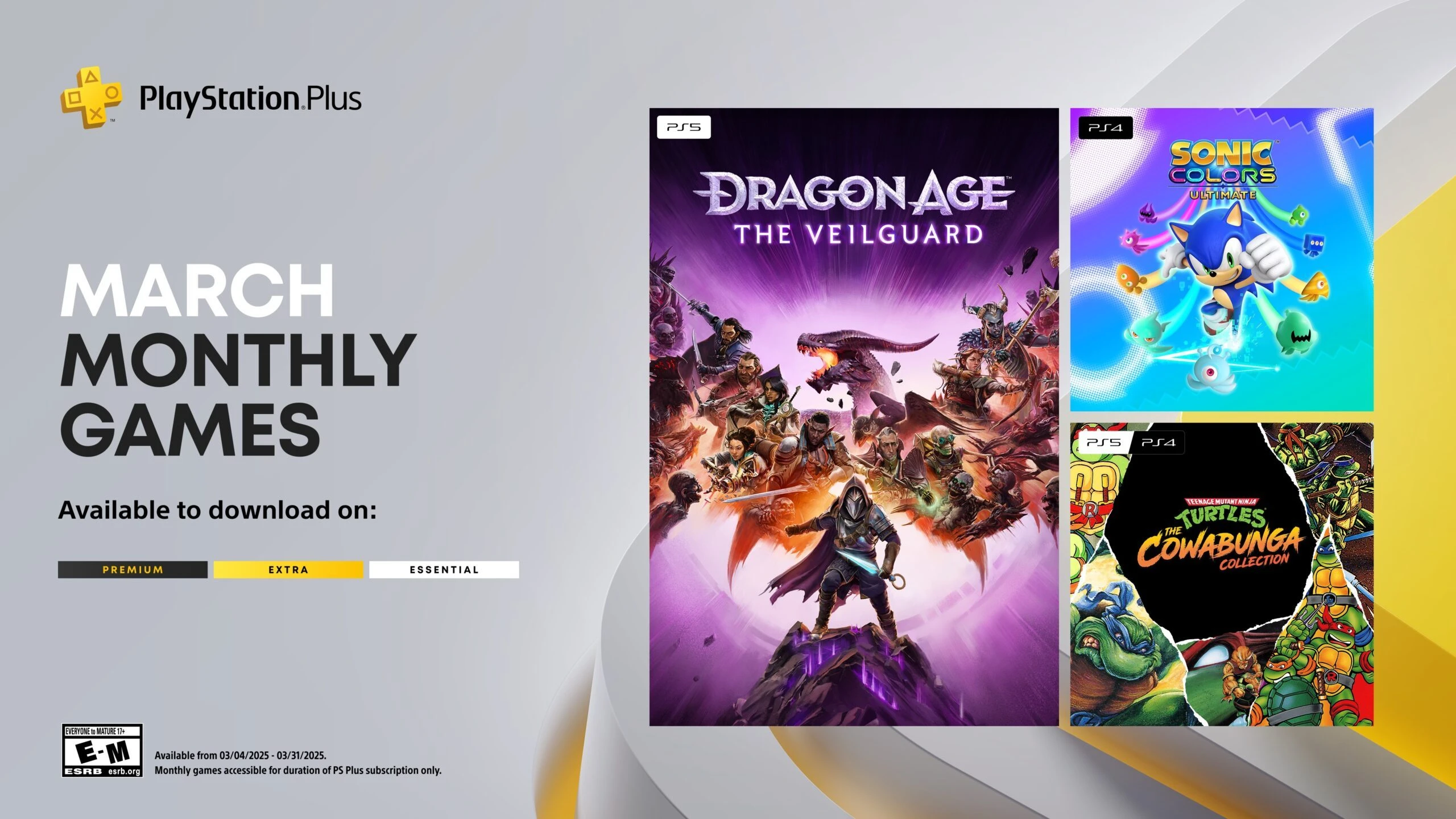 PlayStation Plus Monthly Games for March – Dragon Age: The Veilguard, Sonic Colors: Ultimate, Teenage Mutant Ninja Turtles: The Cowabunga Collection